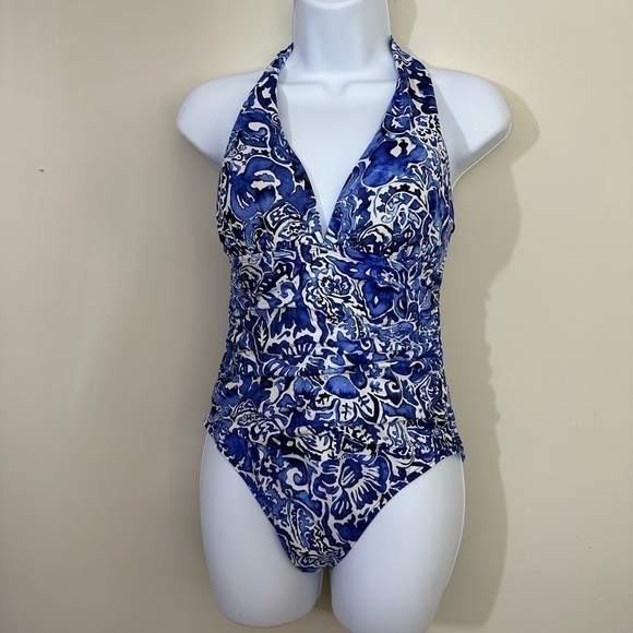 Lauren Ralph Lauren sz 8 swimsuit shades of blue Fabric and elastic excellent - Picture 1 of 12